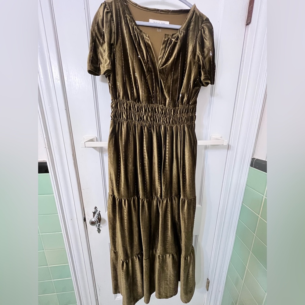 Taylor Shimmering Olive Maxi Dress